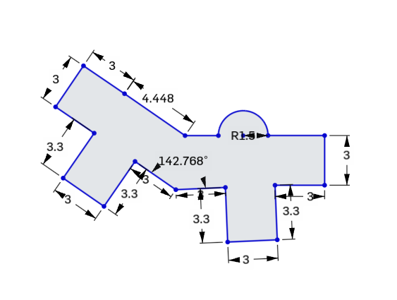 schéma avec ses côtes du connecteur des faces pentagonales.